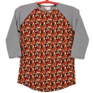 LuLaRoe Randy Baseball Shirt T-Shirt Gray Orange Green‎ M Medium